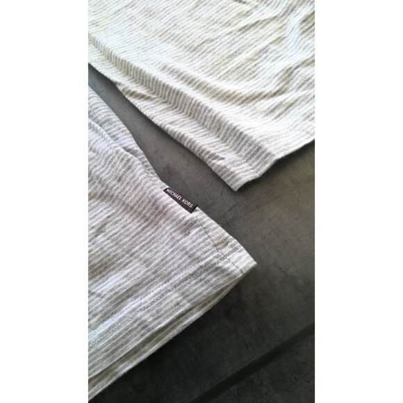 Michael Kors Grey and White Stripped hooded hoodie pullover Button Up Sweater Me - Picture 4 of 6